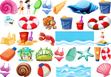 set of beach objects vector