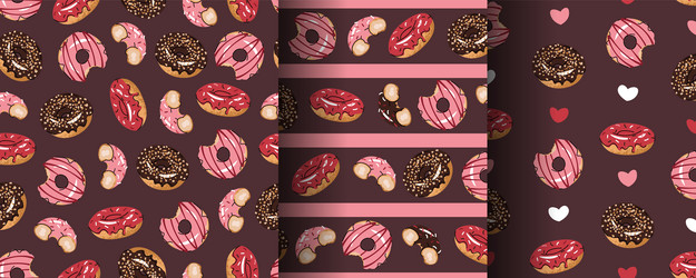 set of seamless patterns with glazed donuts vector image