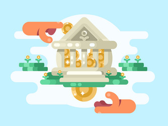 abstract bank building with coin vector