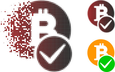 decomposed pixel halftone valid bitcoin icon vector image