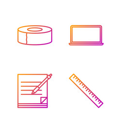Set line ruler blank notebook and pen scotch vector