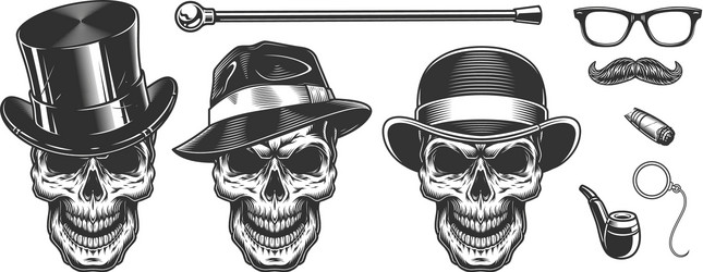 Gentlemen's Skulls - Vintage Style Vector Image