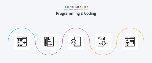 Programming and coding line 5 icon pack including vector