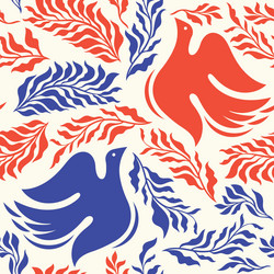 seamless pattern with flying dove and branches vector image