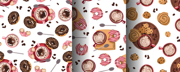 set of seamless patterns with a cup coffee vector image