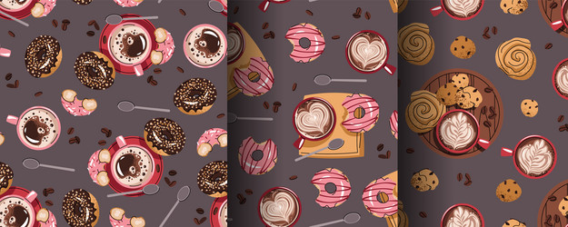 set of seamless patterns with a cup coffee vector image