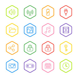 colorful line web icon set with hexagon frame vector image