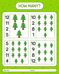how many counting game with pine tree worksheet vector image