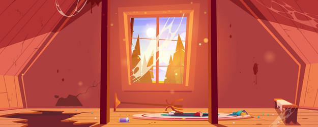 old attic in abandoned house with clutter vector image
