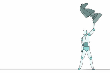 single continuous line drawing robot lifting up vector image