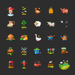 set of farm and agriculture flat design icons vector