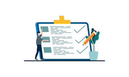 Task done business concept with tiny person vector