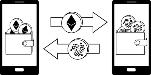 exchange between ethereum and iota in the phone vector image