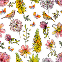 Watercolor Floral Seamless Pattern Vector Image