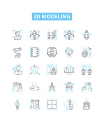 3d modeling line icons set modelling vector
