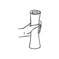 hand holding scroll sheet of paper in sketch style vector image