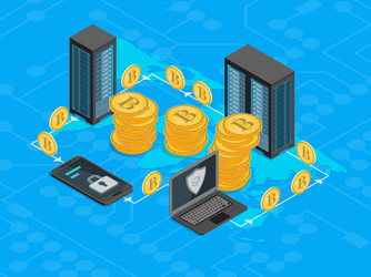 bitcoin mining concept 3d isometric view vector image