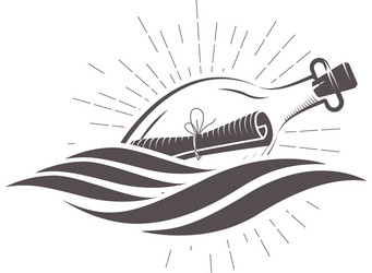 Sos message in a bottle floating on waves vector