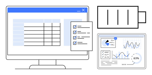 data analysis with dashboard and checklist vector image