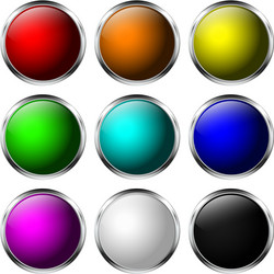 glass buttons round 3d icons with chrome frame vector