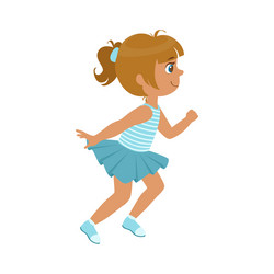 Little girl running in a blue dress kid vector
