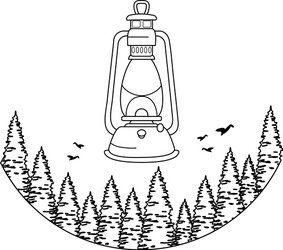 pines trees forest scene with kerosene lantern vector image