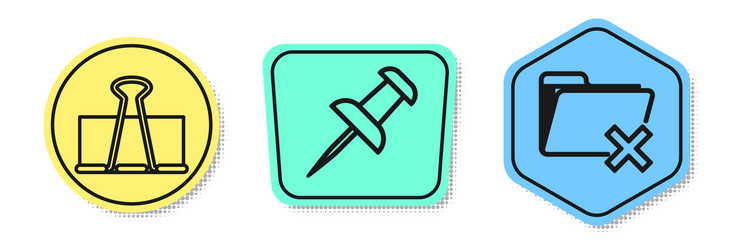set line binder clip push pin and delete folder vector image
