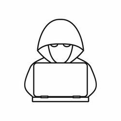 computer hacker with laptop icon outline style vector image