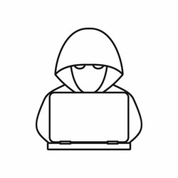 computer hacker with laptop icon outline style vector