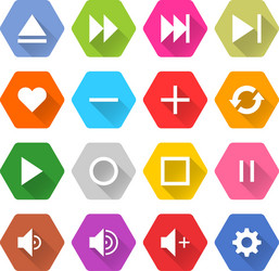 Flat media icon 16 set hexagon web button vector