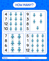 how many counting game with robot toy worksheet vector image