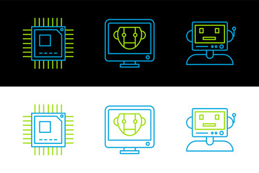 set line robot processor with microcircuits cpu vector image