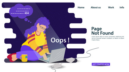 banner oops 404 error page not found internet vector image
