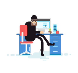 isolated hacker sits near computer vector image