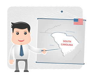 man with a pointer points to map of south carolina vector image