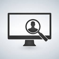 Computer monitor and magnifying glass searching vector