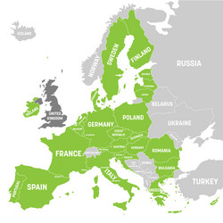 Map of europe with green highlighted eu member vector