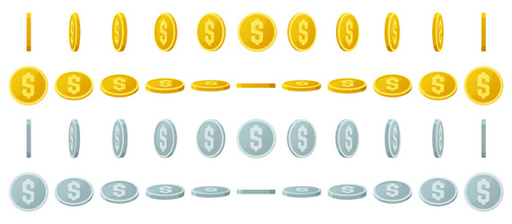 Gold coins animation spin and silver vector