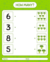 how many counting game with broccoli worksheet vector image