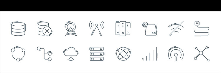 network and database line icons linear set vector image