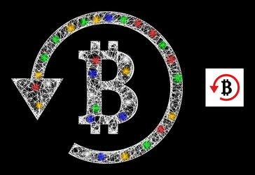 network web mesh bitcoin refund icon with colorful vector image