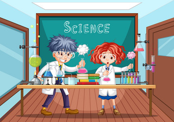 classroom scene with scientist doing experiment vector image
