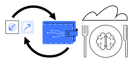 digital wallet and brain symbolizing technology vector image