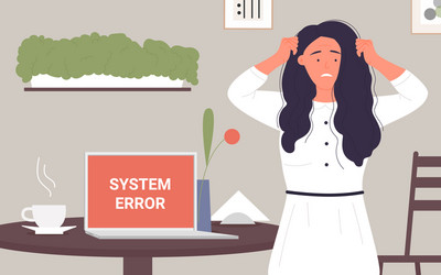 people with computer tech error in office vector