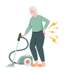 Senior woman with back pain while hoovering semi vector