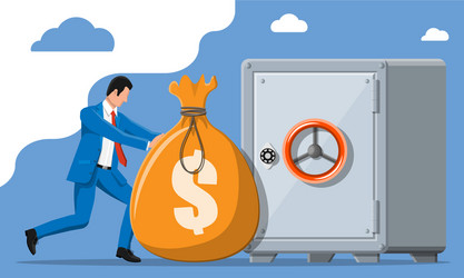 Businessman depositing his money in bank safe vector