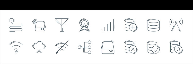 network and database line icons linear set vector image