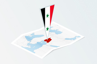 Isometric paper map of syria with triangular flag vector