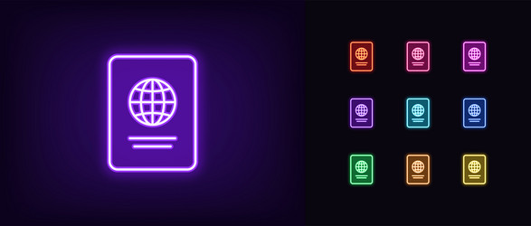 Outline neon passport icon glowing vector