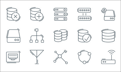 network and database line icons linear set vector image